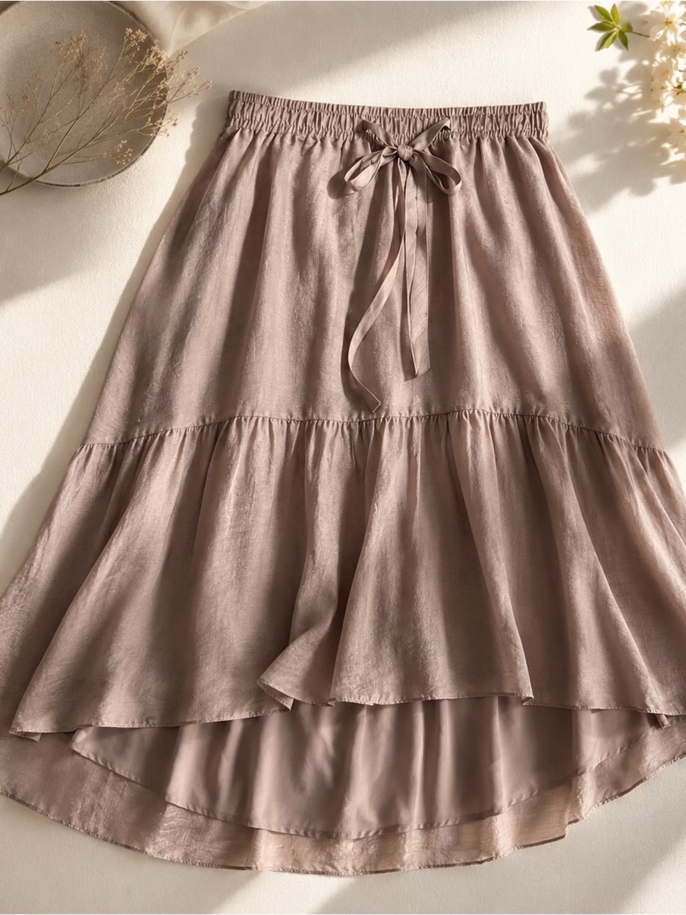 Club Monaco Blush High Low Midi Skirt Lyocell Drawstring Size M - Picture 2 of 6